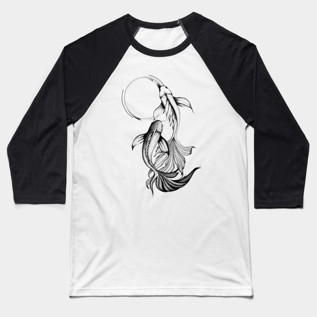 Koi fish couple | Enso circle | Love dance | Feng shui Baseball T-Shirt by ZuskaArt